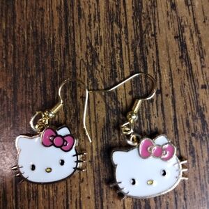 Hand Crafted Hello Kitty Earrings with Pink Bow